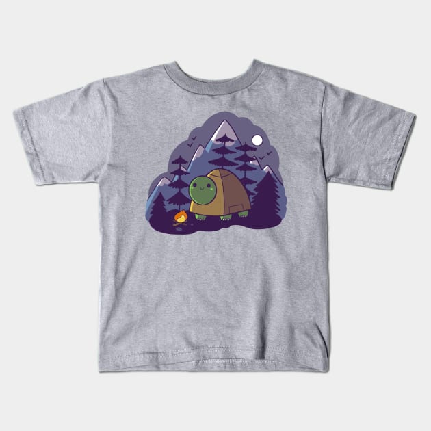 Camping Turtle Kids T-Shirt by TaylorRoss1